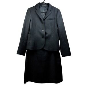 Theory Wool Blazer Skirt Suit Woman 8 Black USA Tailored Career Minimalist Chic